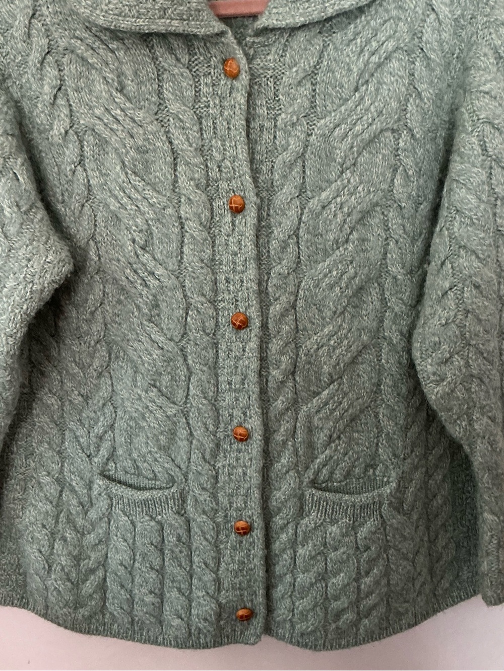 Aran Crafts Sage Green Cable Knit 100% Merino Wool Cardigan XL - Picture 5 of 6